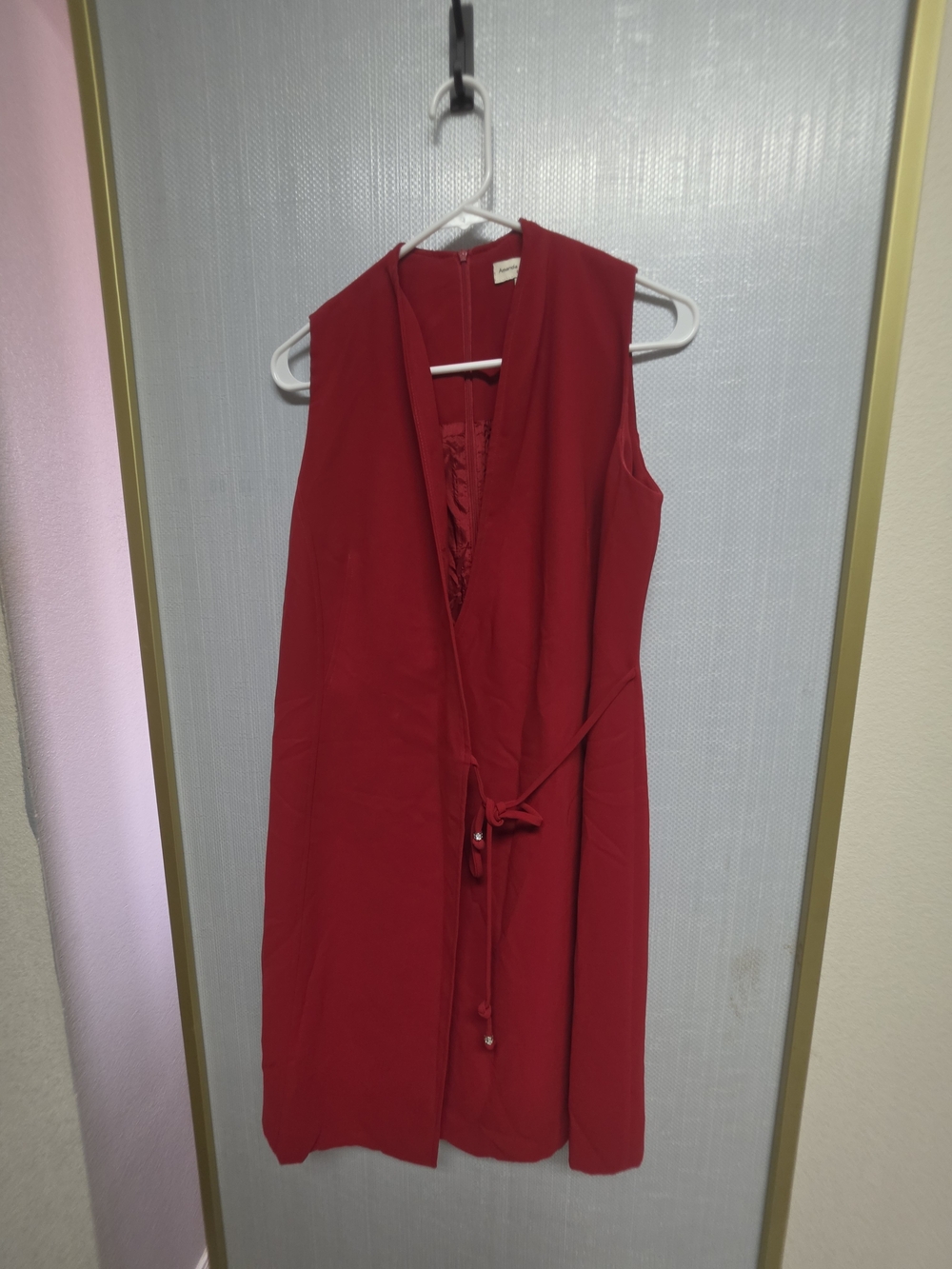 Amanda Smith Red Sleeveless Wrap-Style Midi Dress